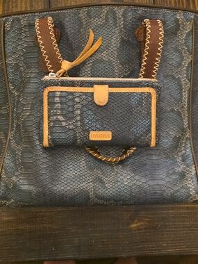 Blue Snake-Texture Consuela Tote Bag And Wallet